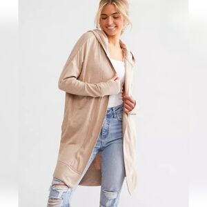 Mono B Longline Hooded Cardigan Size 1X Natural Beige AF-1658